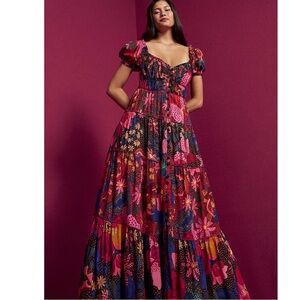 FARM Rio Mixed Garden Snake Tiered Maxi Dress